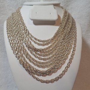 Beautiful 12 Strand Silver-tone Chain Necklace